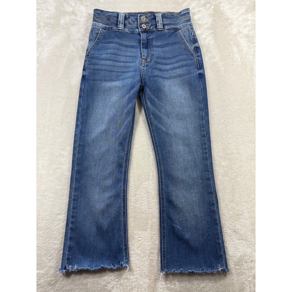 Kancan Womens KC8600M High Rise Crop Flare Raw Hem Blue Jeans 5/26 Meas: 26x22